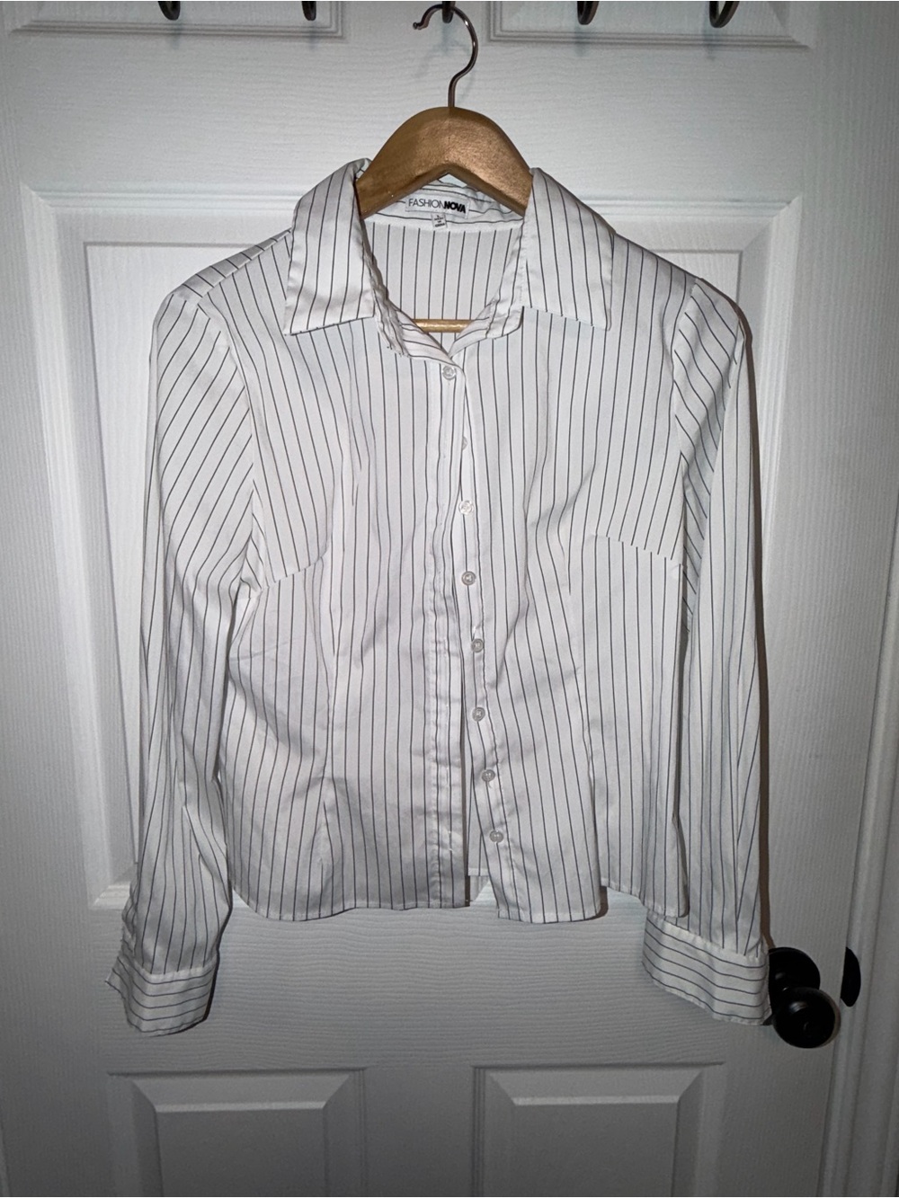 Fashion Nova White Shirt with Black Pinstripes